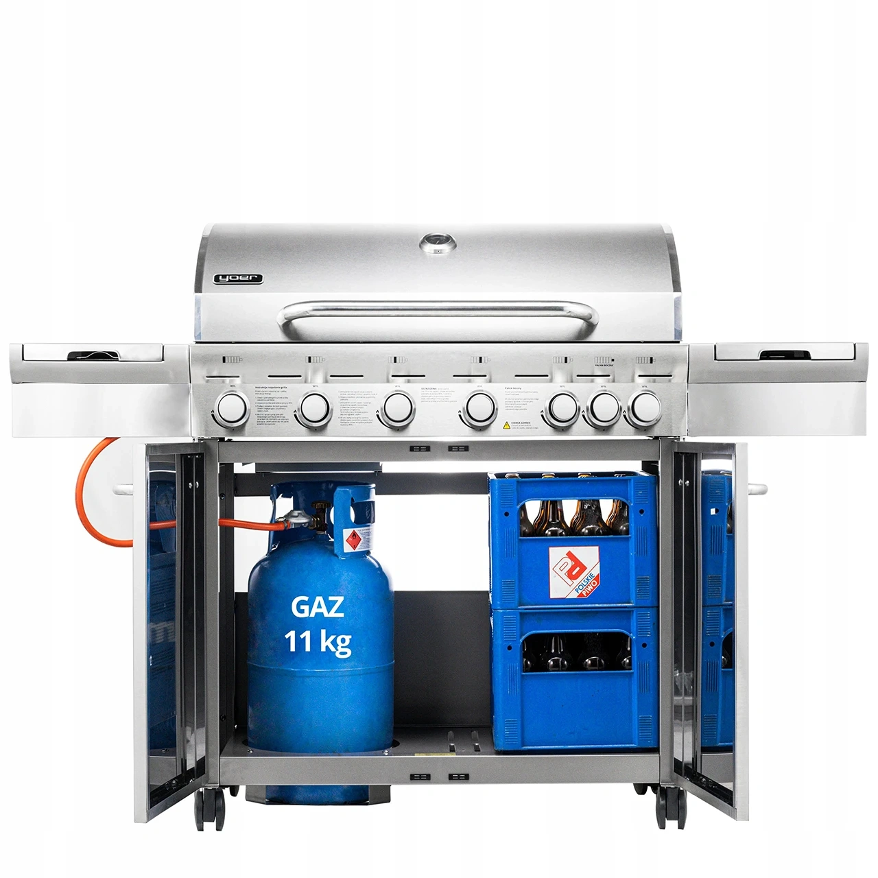 GG02S ZESTAW Grill gazowy Yoer SteakKing 6+1 +Pokrowiec +Rożen +Płyta +Osłona butli