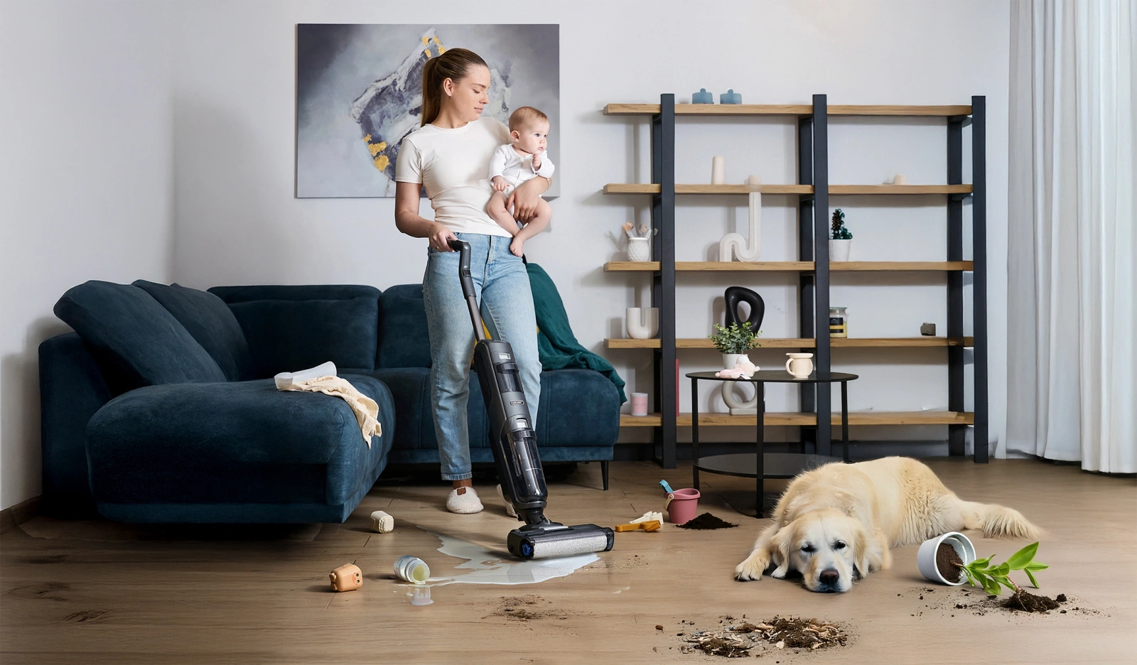 VCW01G ZESTAW Pionowy odkurzacz myjący Yoer AquaVac + Wałek do podłóg twardych