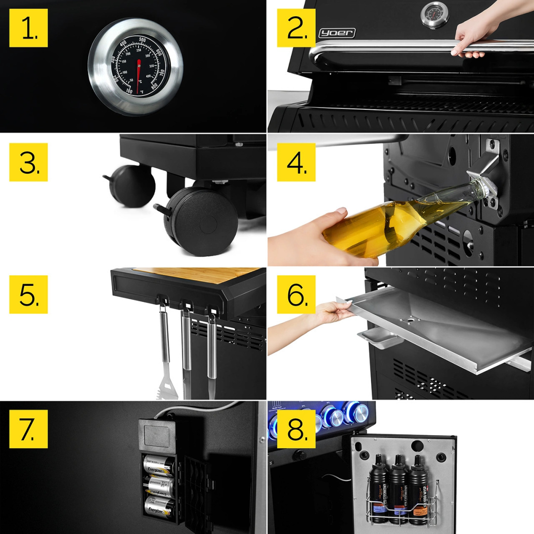 GG05BK ZESTAW Grill gazowy Yoer BeefBaron 5+2 +Pokrowiec +Rożen +Płyta