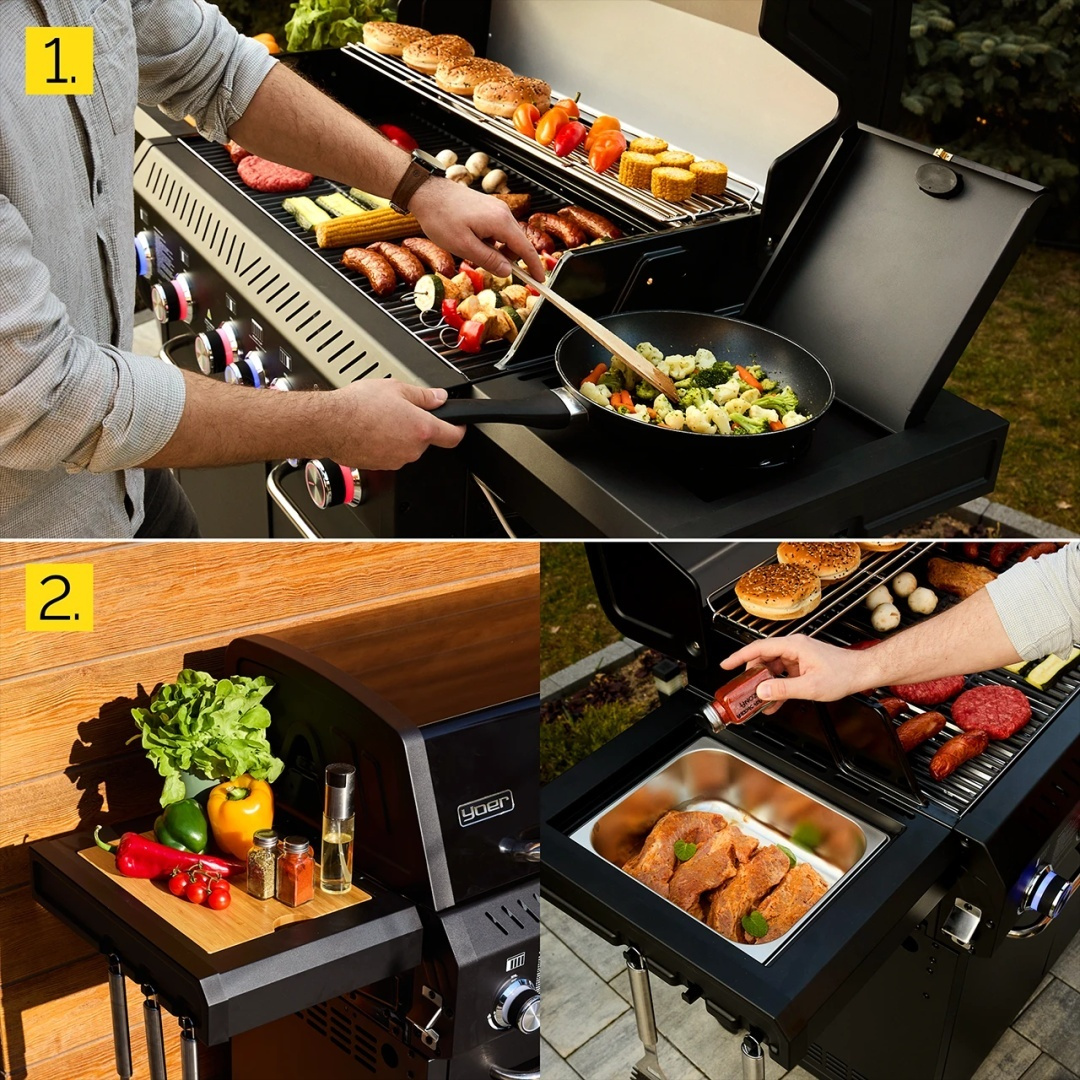 GG05BK ZESTAW Grill gazowy Yoer BeefBaron 5+2 +Pokrowiec +Rożen