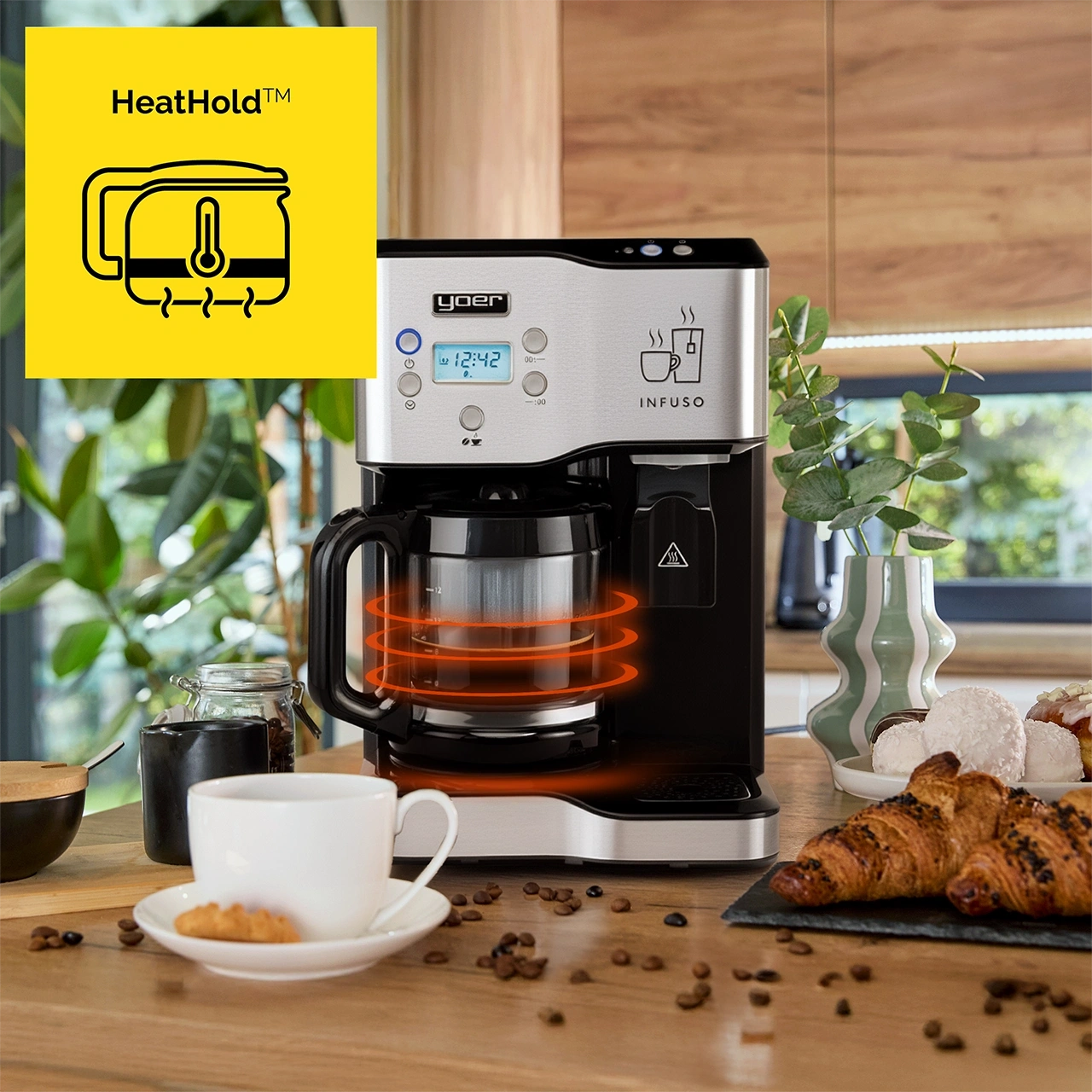 Przelewowy ekspres do kawy z dystrybutorem gorącej wody Yoer Infuso CMW02BK