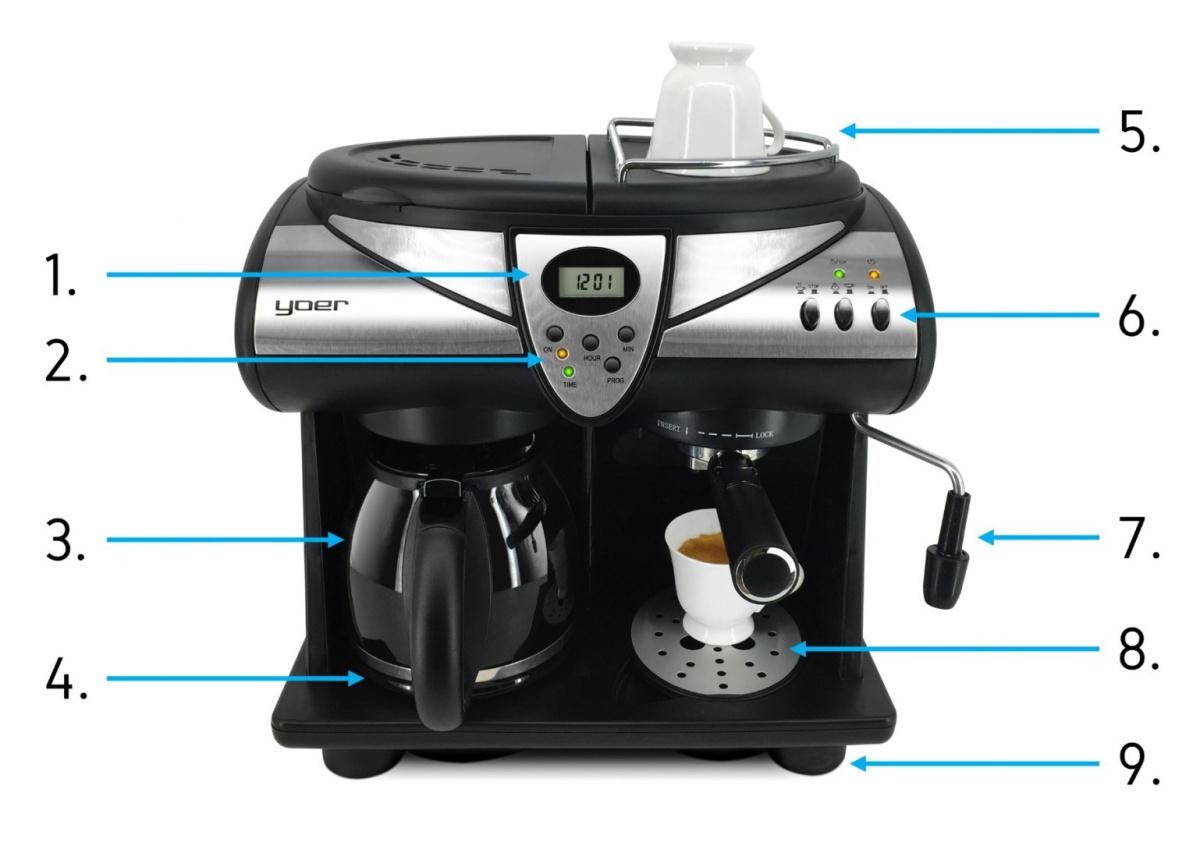 Ekspres do kawy ciśnieniowo-przelewowy Yoer Doppio CCM01BK 2w1