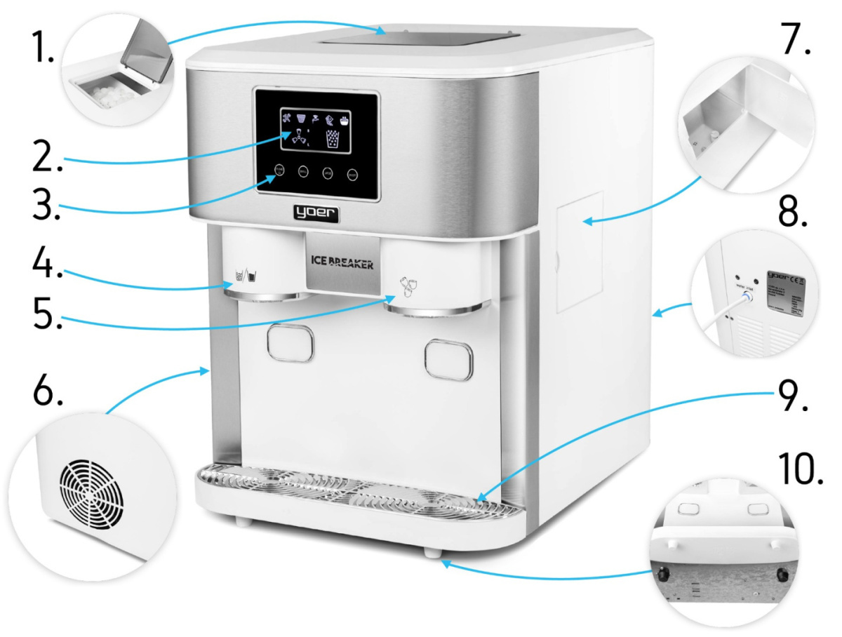 Kostkarka do lodu z dystrybutorem wody Yoer IceBreaker IMW03W