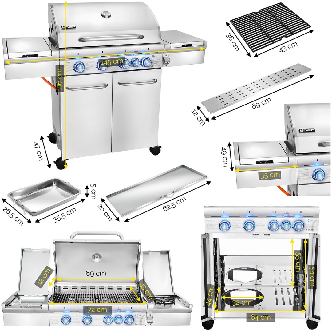 GG01S ZESTAW Grill gazowy Yoer SteakMaster 4+1 +Pokrowiec +Rożen