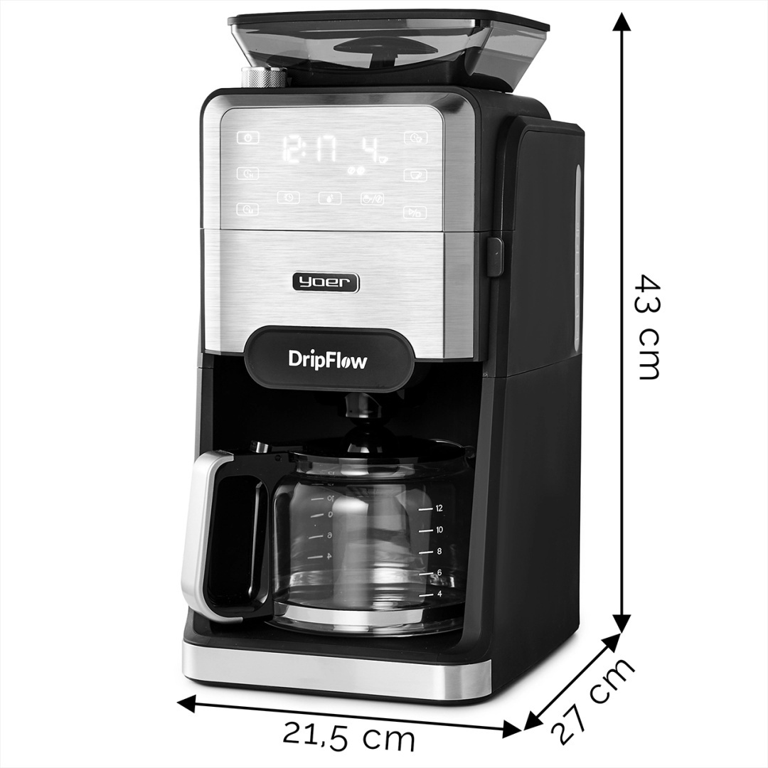 Ekspres przelewowy do kawy z młynkiem żarnowym Yoer DripFlow CMG03BK