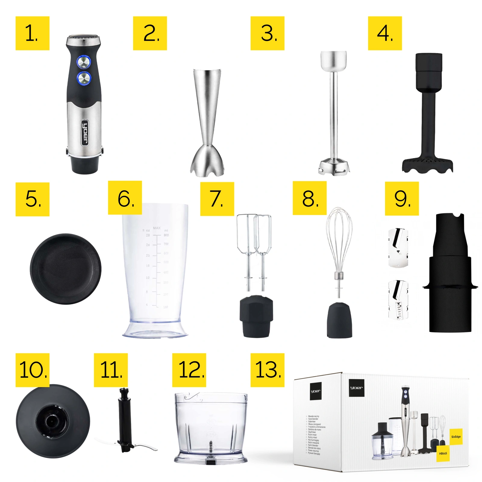 HB01S ZESTAW Blender ręczny Yoer SixEdge + Spiralizer