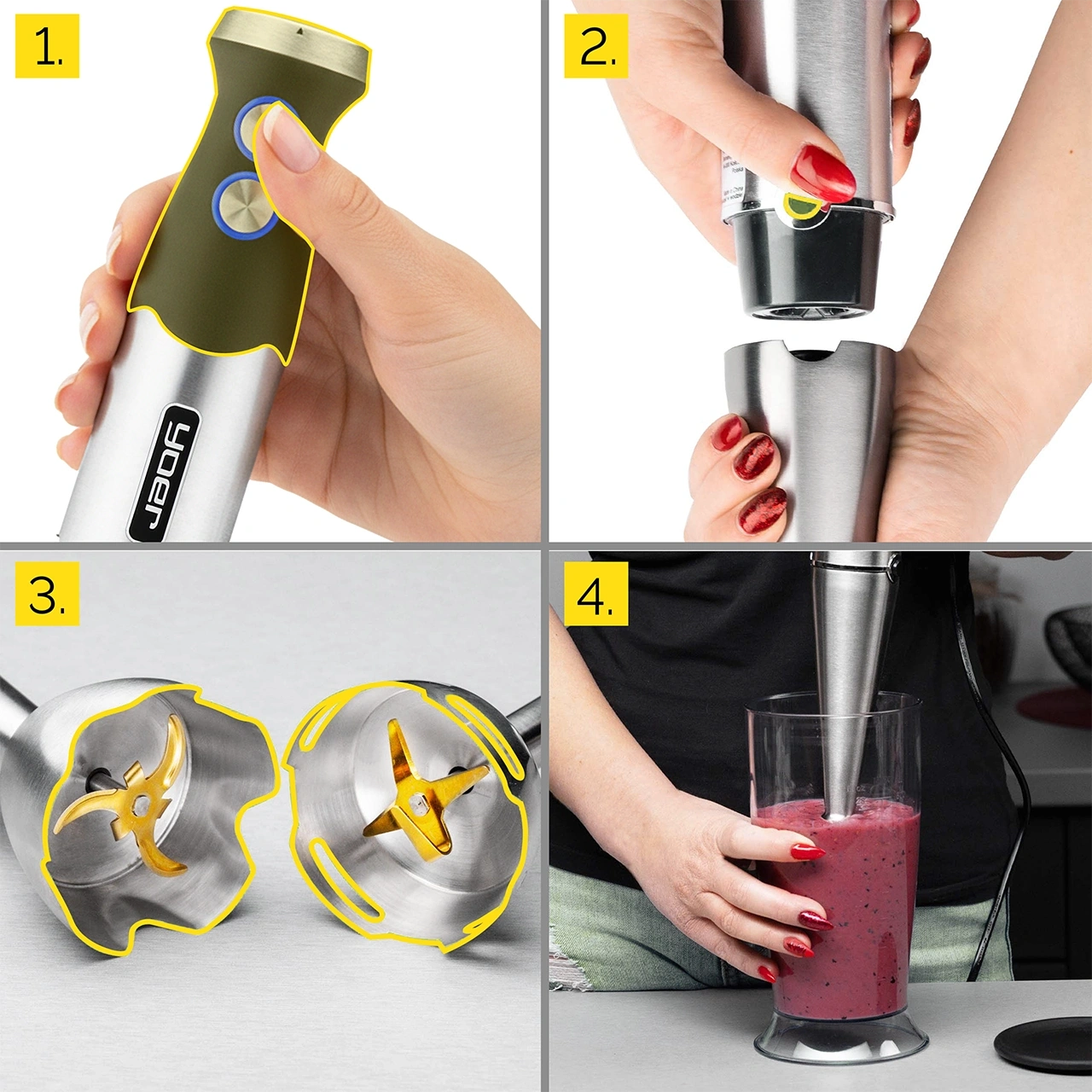 HB01S ZESTAW Blender ręczny Yoer SixEdge + Młynek do kawy i przypraw