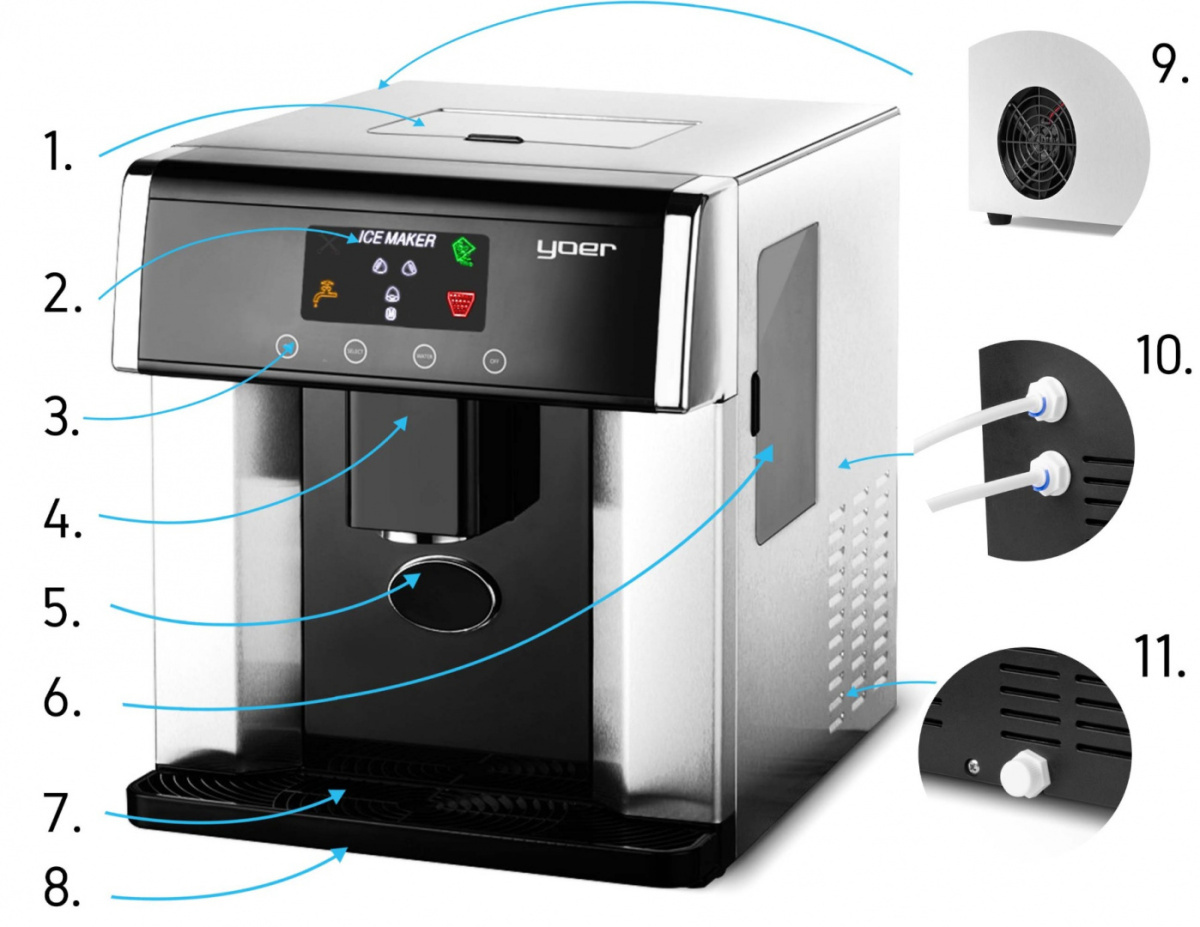 Kostkarka do lodu z dystrybutorem wody YOER Everest IMW02S