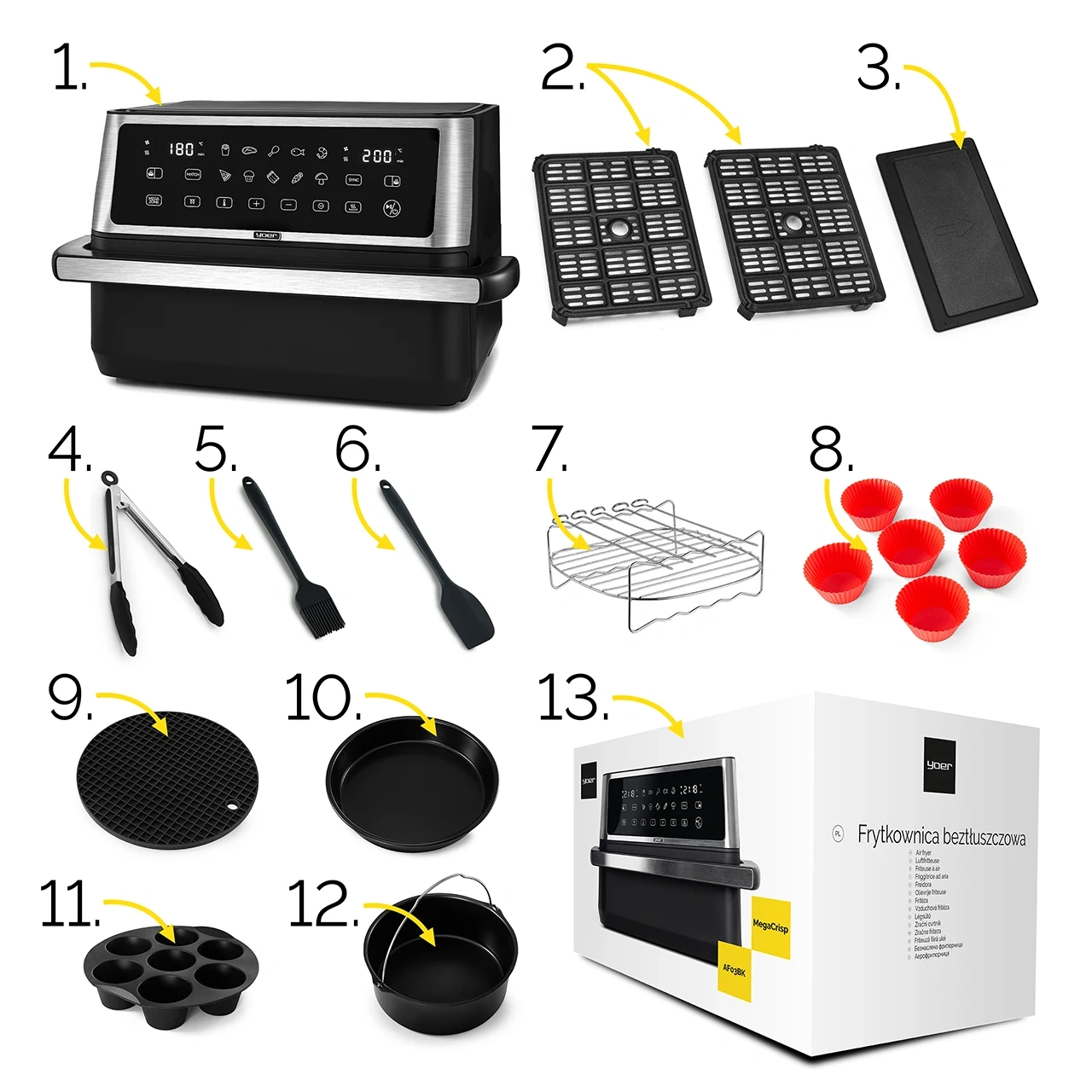 Air Fryer Frytkownica beztłuszczowa 11L Yoer MegaCrisp AF03BK
