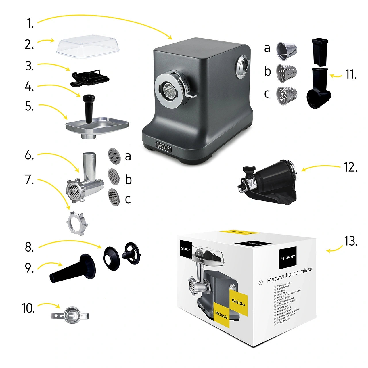 Maszynka do mielenia mięsa, wyciskarka, szatkownica Yoer Grindo MG01G