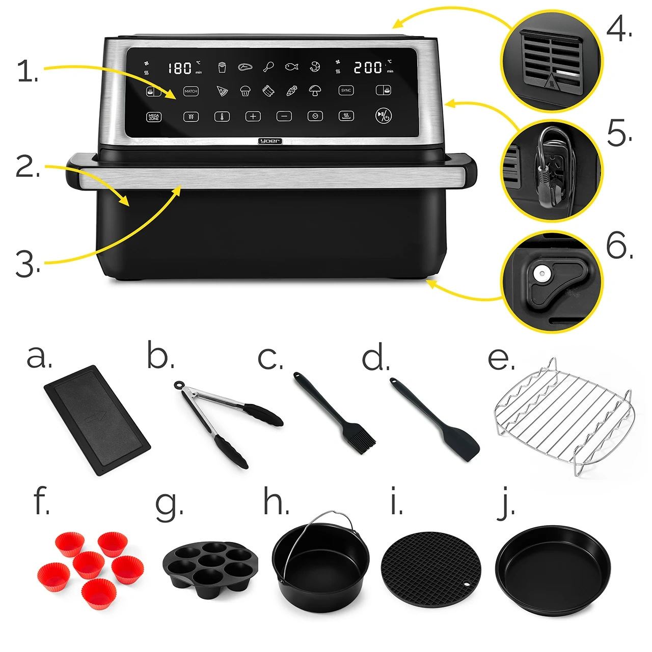 Air Fryer Frytkownica beztłuszczowa 11L Yoer MegaCrisp AF03BK