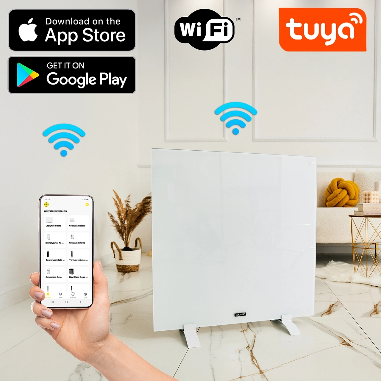 Elektryczny grzejnik na podczerwień Yoer Quadro IRH03W