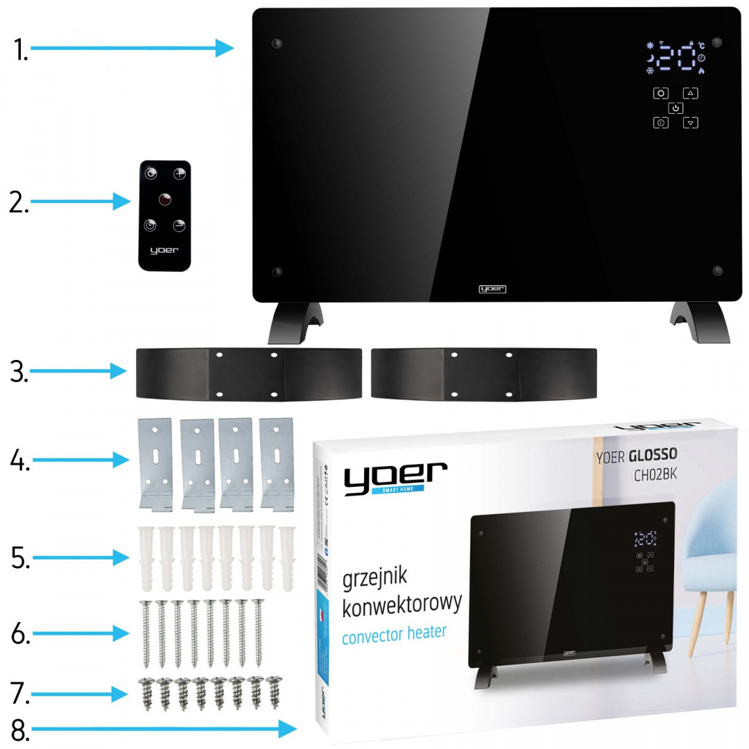 Elektryczny grzejnik konwektorowy Yoer Glosso CH02BK