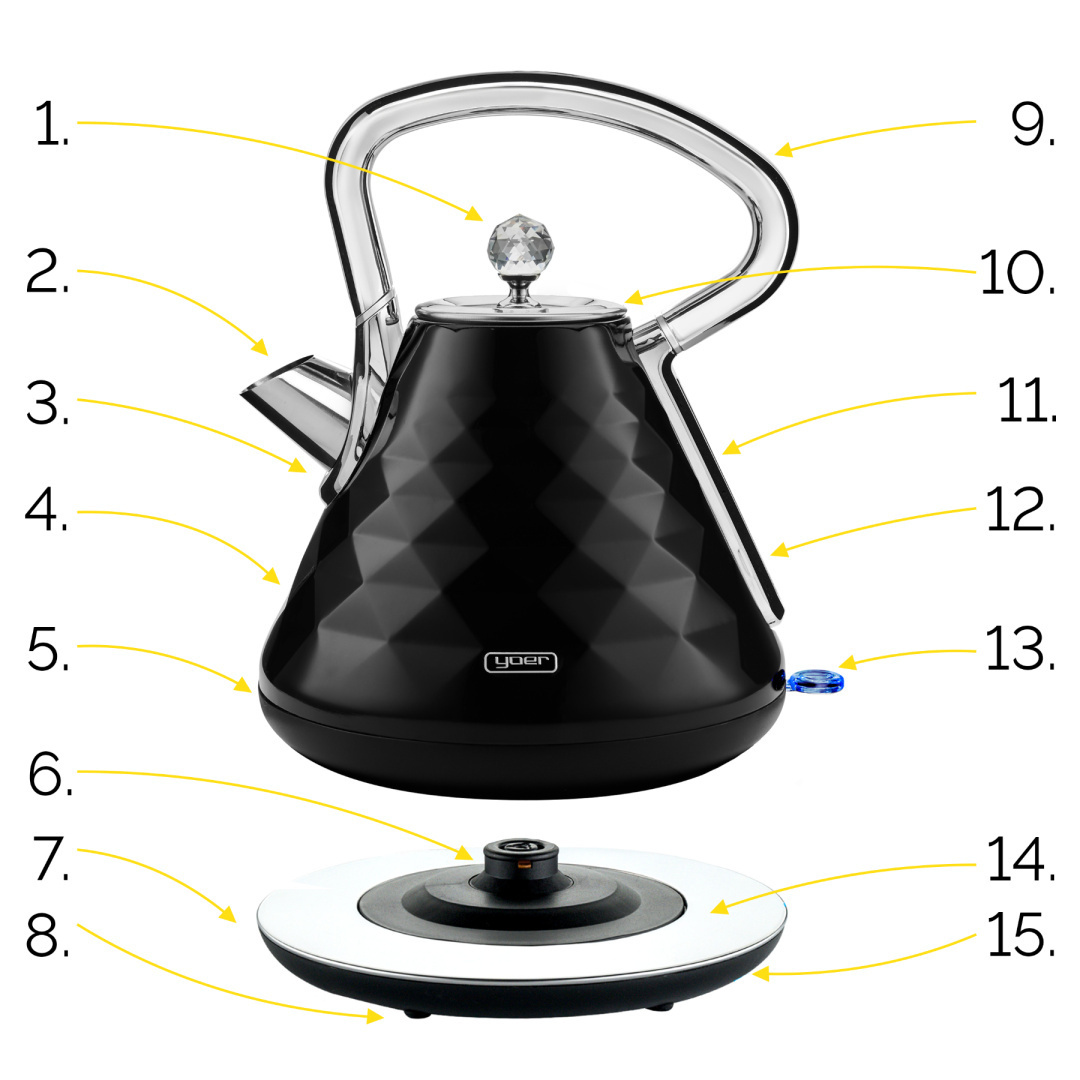 ZESTAW Czajnik elektryczny Yoer EK01BK + Toster Yoer T01BK seria Diamond