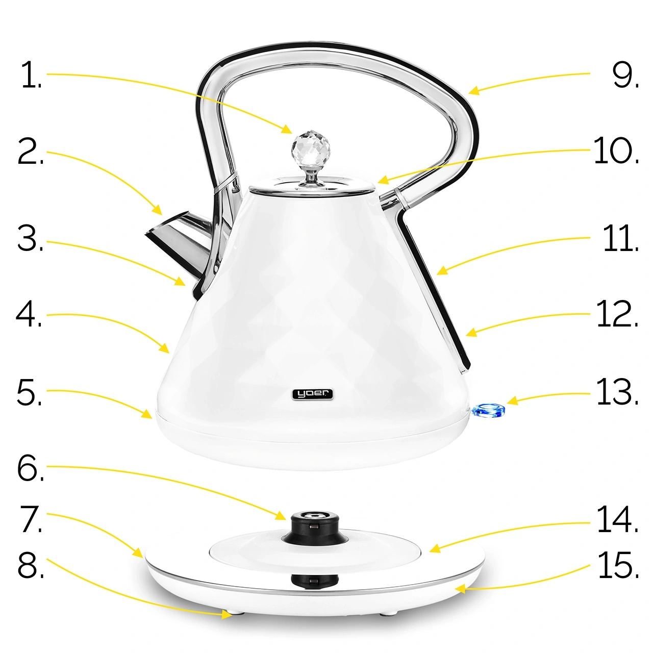 Bezprzewodowy Czajnik elektryczny Yoer Diamond EK01W