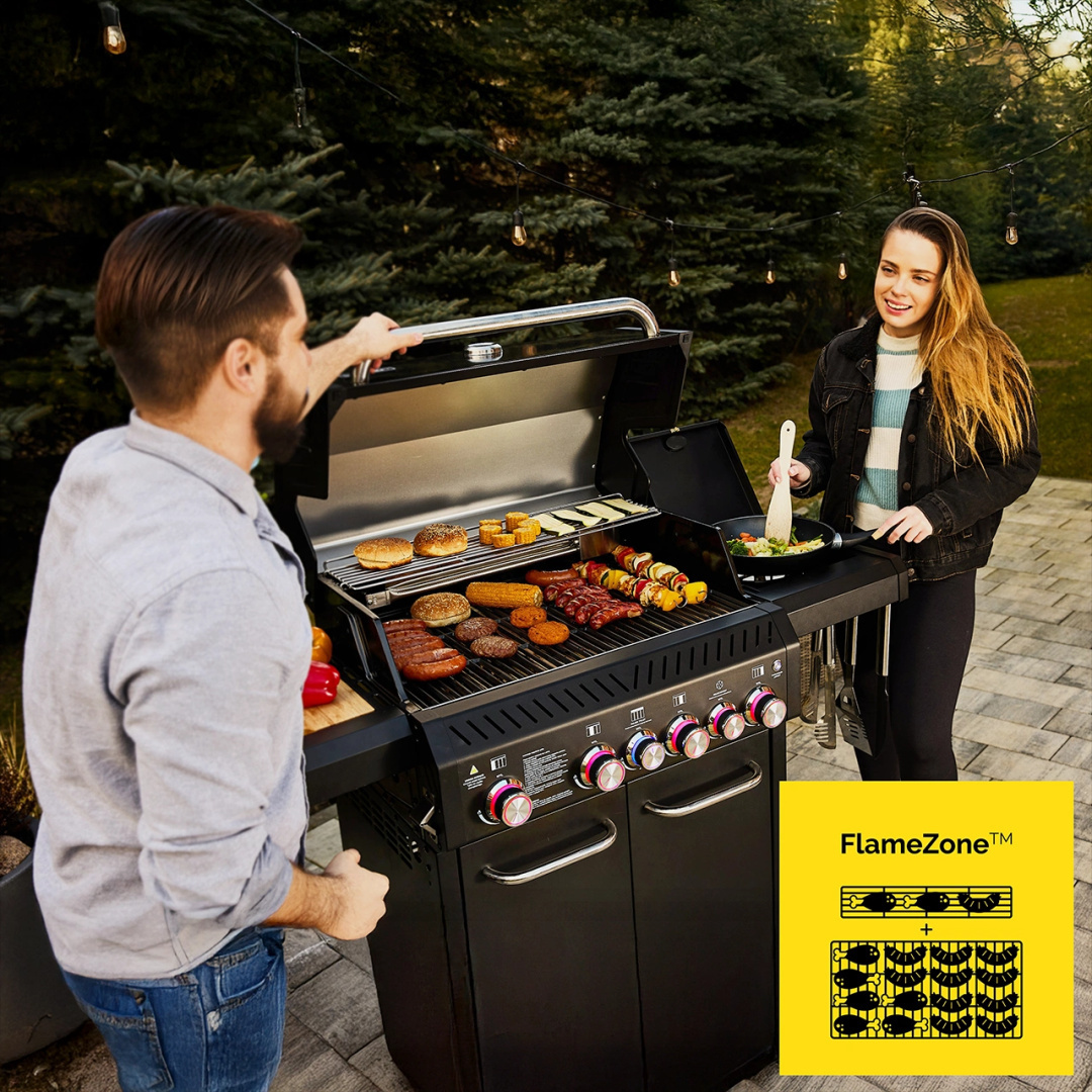 GG04BK ZESTAW Grill gazowy Yoer BeefMaster 4+2 +Pokrowiec +Rożen +Płyta +Osłona butli