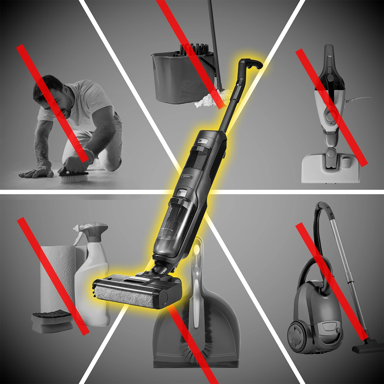 VCW01G ZESTAW Pionowy odkurzacz myjący Yoer AquaVac + Wałek do podłóg twardych