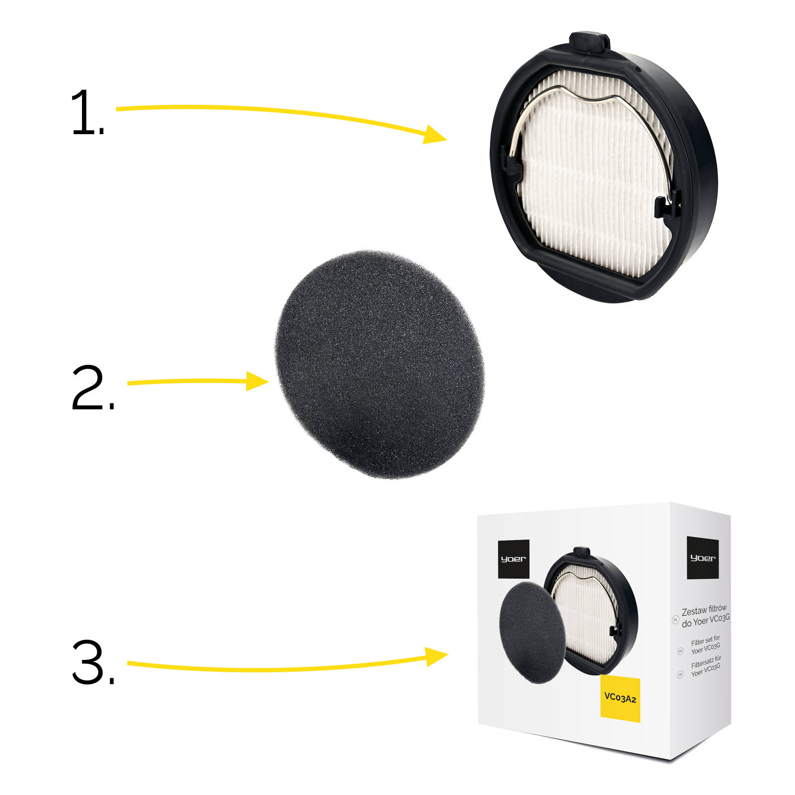 Zestaw filtrów do odkurzacza Yoer VC03G