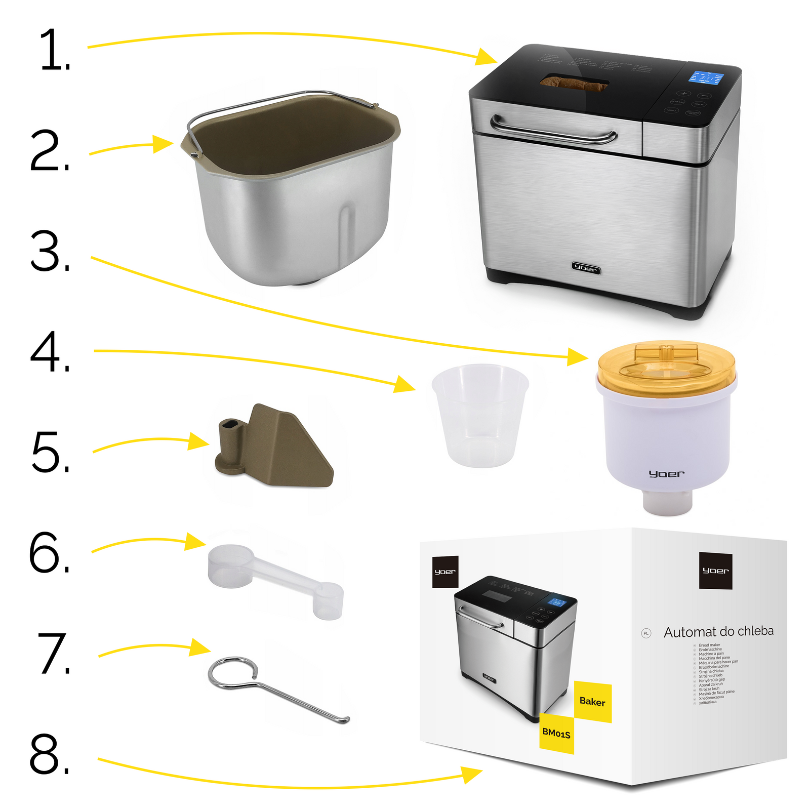 BM01S ZESTAW Wypiekacz do chleba Yoer Baker +  Przystawka do lodów 