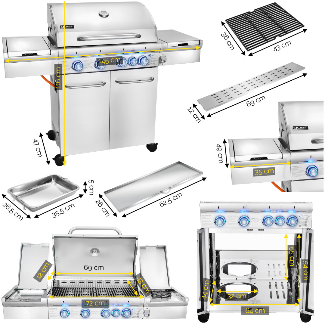 GG01S ZESTAW Grill gazowy Yoer SteakMaster 4+1 +Pokrowiec +Rożen +Płyta