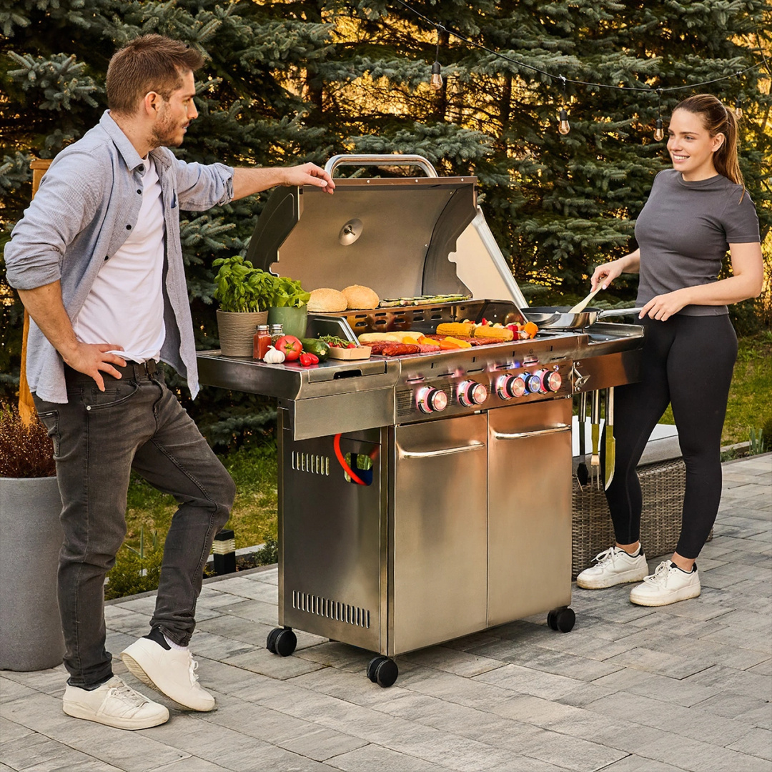 GG01S ZESTAW Grill gazowy Yoer SteakMaster 4+1 +Pokrowiec +Rożen +Płyta +Osłona butli