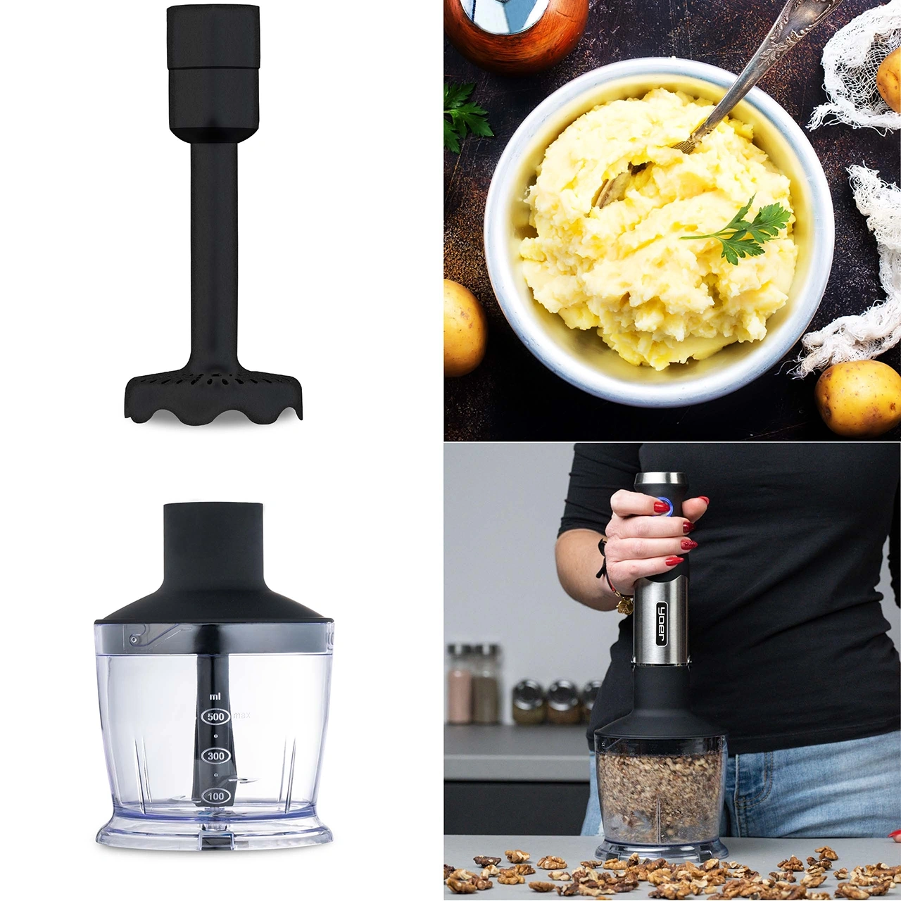 HB01S ZESTAW Blender ręczny Yoer SixEdge + Spiralizer + Szatkownica + Młynek do kawy i przypraw + Zestaw kubków  