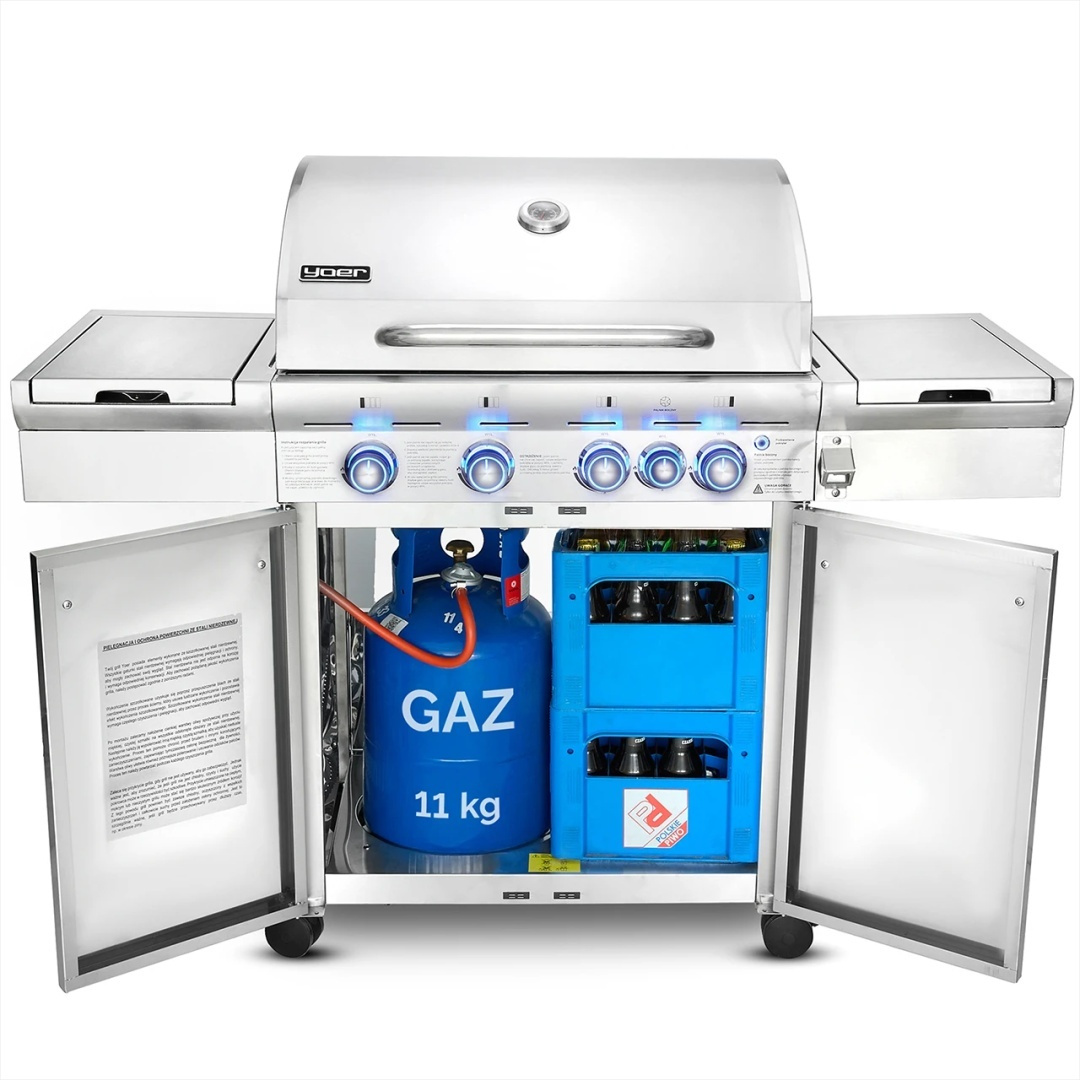 GG01S ZESTAW Grill gazowy Yoer SteakMaster 4+1 +Pokrowiec +Rożen +Płyta +Osłona butli