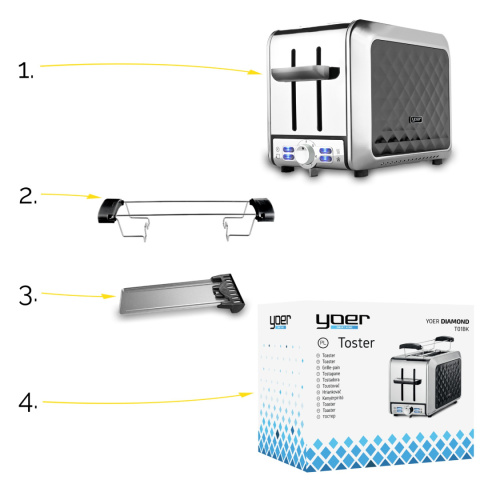 ZESTAW Czajnik elektryczny Yoer EK01BK + Toster Yoer T01BK seria Diamond