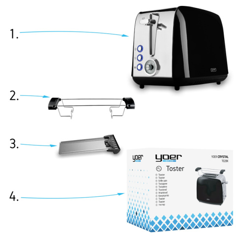 ZESTAW Czajnik elektryczny Yoer EK02BK + Toster Yoer T02BK seria Crystal