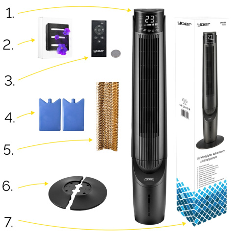 Cichy 39dB Klimator wodny przenośny Wentylator kolumnowy Yoer 6w1 ION AROMA Cichy 39dB Klimator wodny przenośny Wentylator kolumnowy Yoer 6w1 ION AROMA