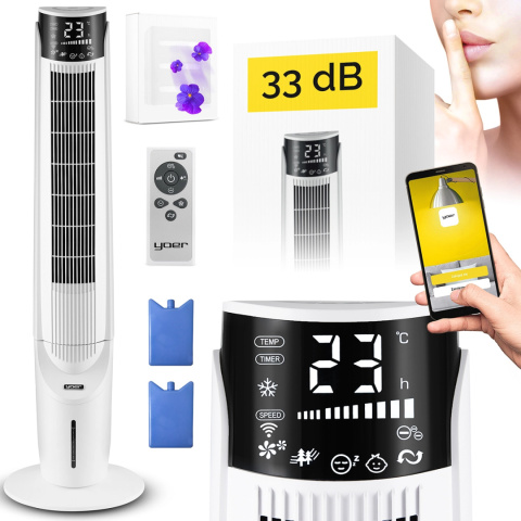 Cichy 33dB Klimator wodny przenośny Wentylator kolumnowy Yoer 6w1 ION AROMA