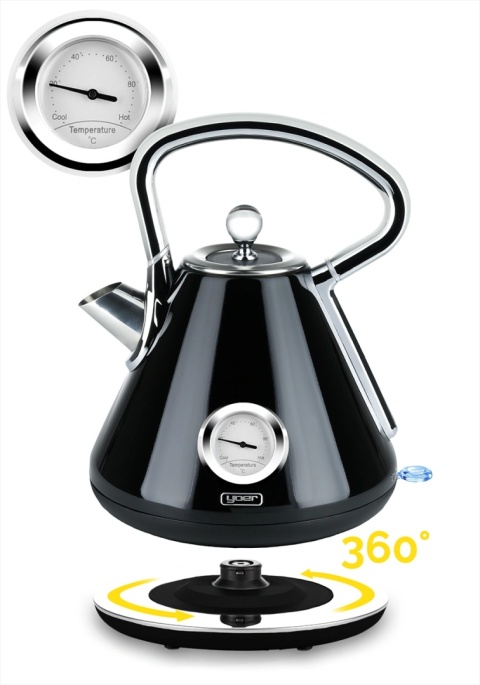 Bezprzewodowy Czajnik elektryczny Yoer Crystal EK02BK z termometrem