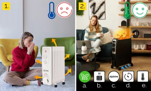 Grzejnik elektryczny Olejowy Yoer 2500W Energooszczędny 10 żeber ➕WiFi ➕TIMER