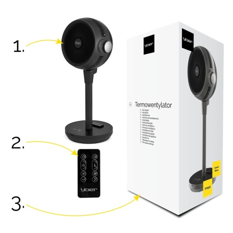 Termowentylator Farelka Cichy 38dB Yoer 1800W +Oscylacja 3D Energooszczędny