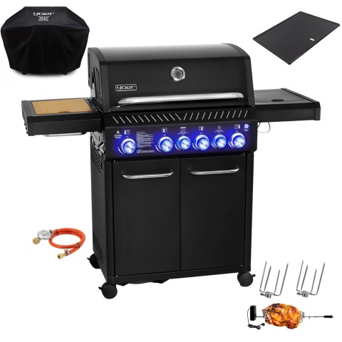 GG04BK ZESTAW Grill gazowy Yoer BeefMaster 4+2 +Pokrowiec +Rożen +Płyta