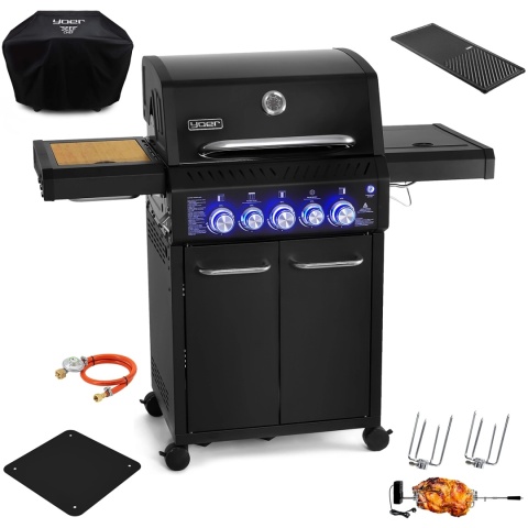 GG06BK ZESTAW Grill gazowy Yoer BeefChef 3+2 +Pokrowiec +Rożen +Płyta +Osłona butli GG06BK ZESTAW Grill gazowy Yoer BeefChef 3+2 +Pokrowiec +Rożen +Płyta +Osłona butli