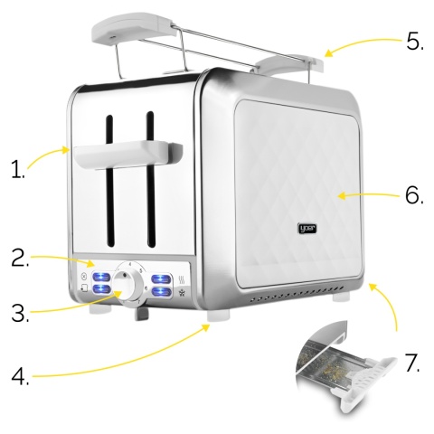 Toster Opiekacz Crystal Yoer T02W z rusztem na bułki