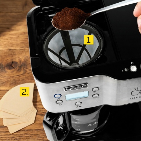 Przelewowy ekspres do kawy z dystrybutorem gorącej wody Yoer Infuso CMW02BK