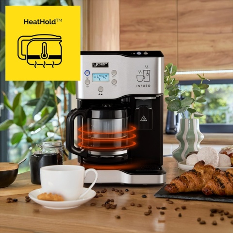 Przelewowy ekspres do kawy z dystrybutorem gorącej wody Yoer Infuso CMW02BK
