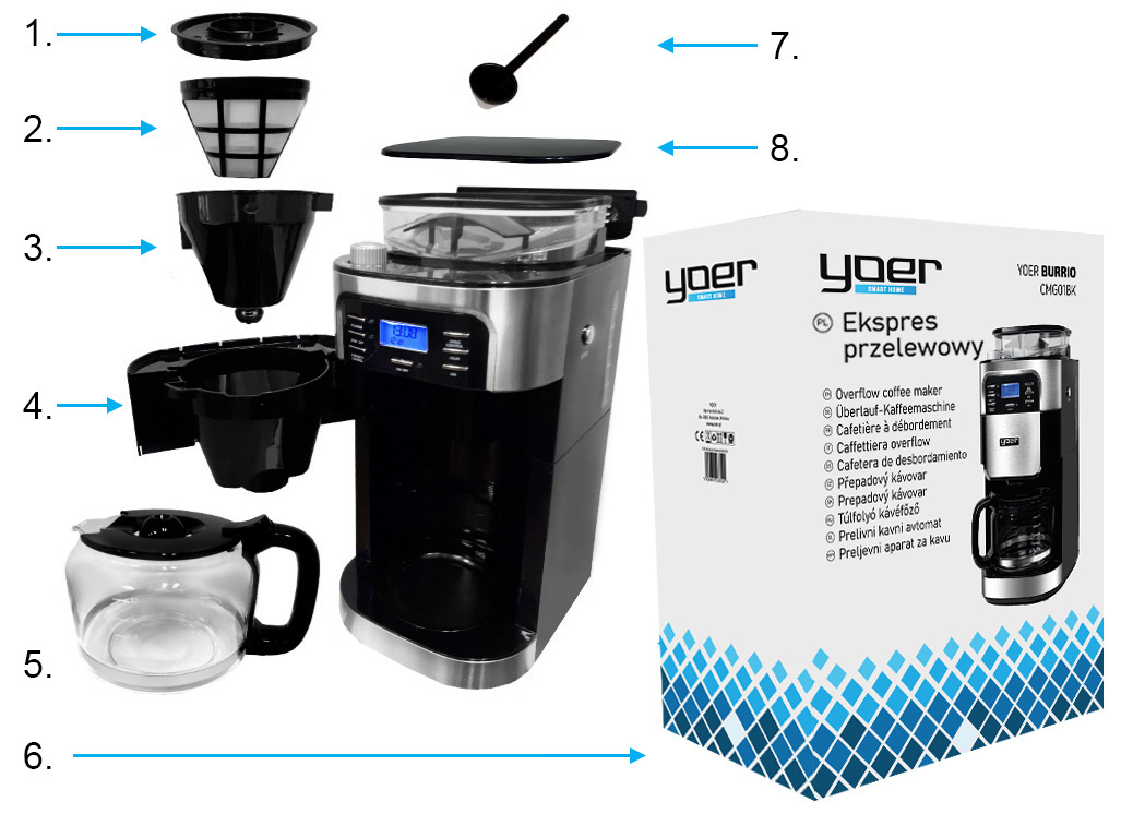 Drip coffee maker with burr grinder YOER Burrio CMG01BK Drip coffee maker with burr grinder YOER Burrio CMG01BK