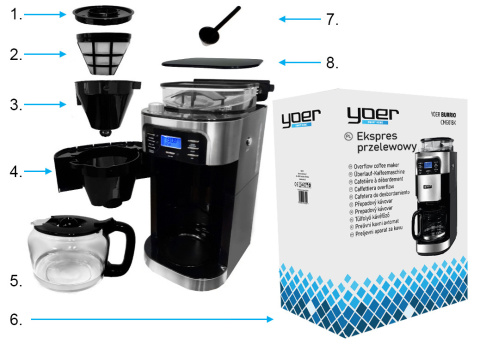Drip coffee maker with burr grinder YOER Burrio CMG01BK Drip coffee maker with burr grinder YOER Burrio CMG01BK
